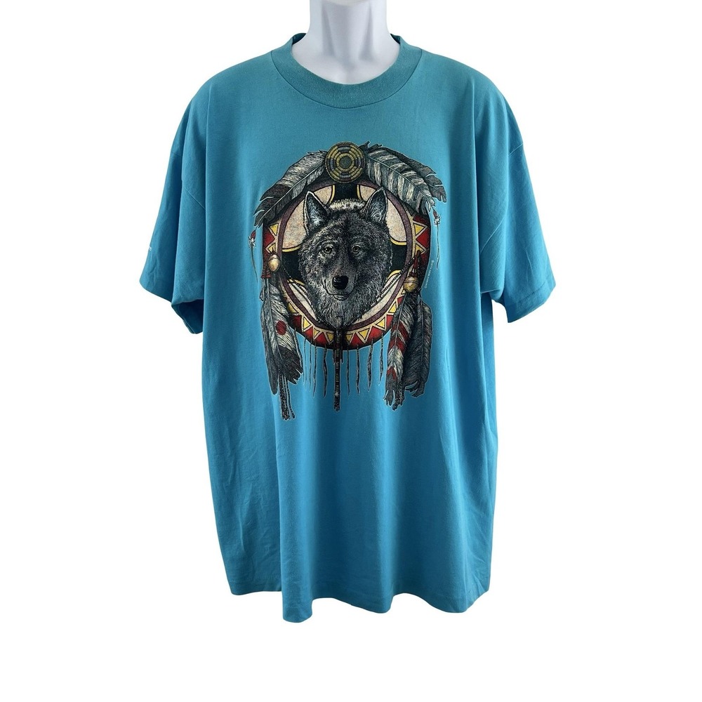 Vintage Wolf Dreamcatcher Shirt Mens 2XL New Hampshire Native Graphic 90s Tee